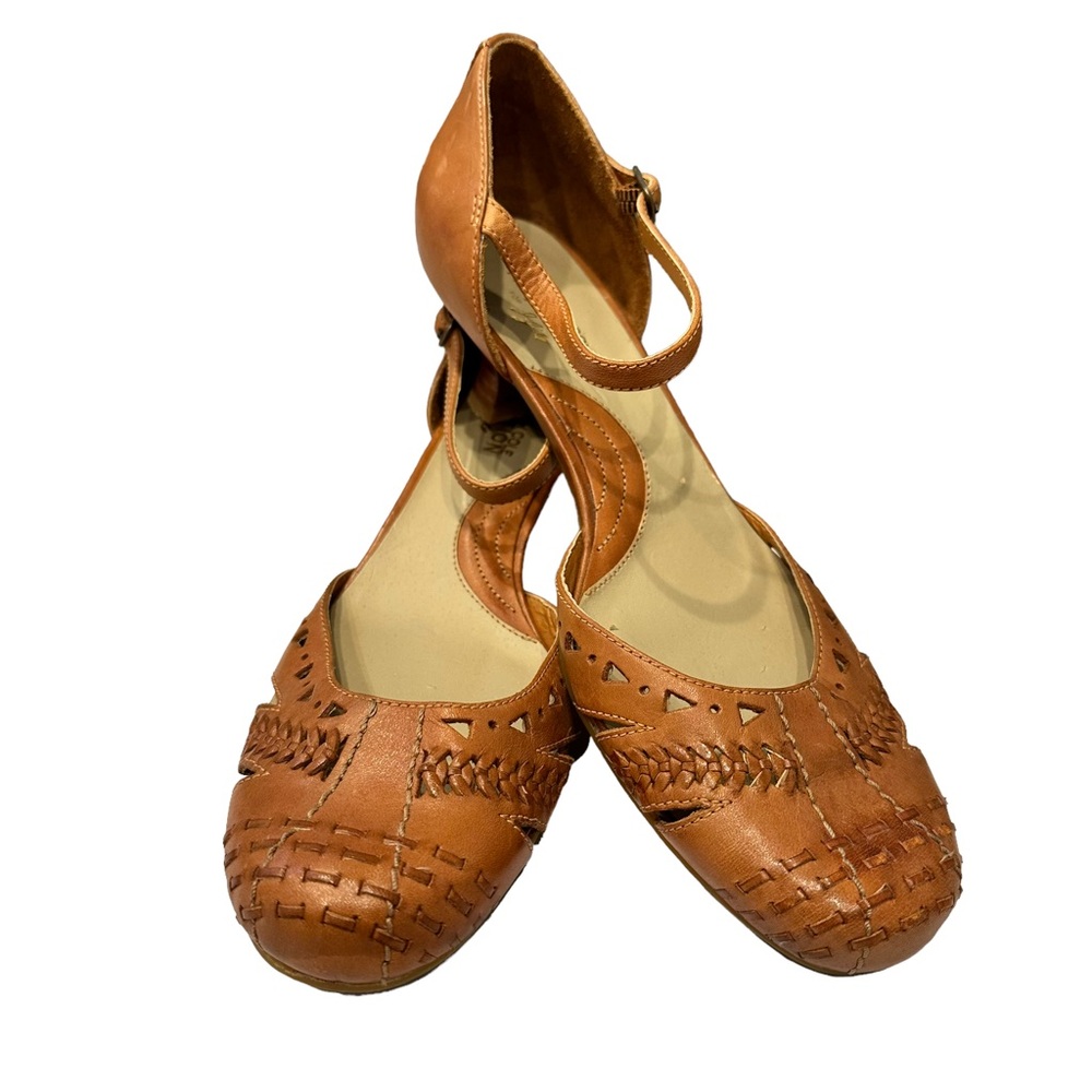 KENNETH COLE REACTION FOR J JILL Brown Leather Kitten Heel Weaved Sandals Size 7